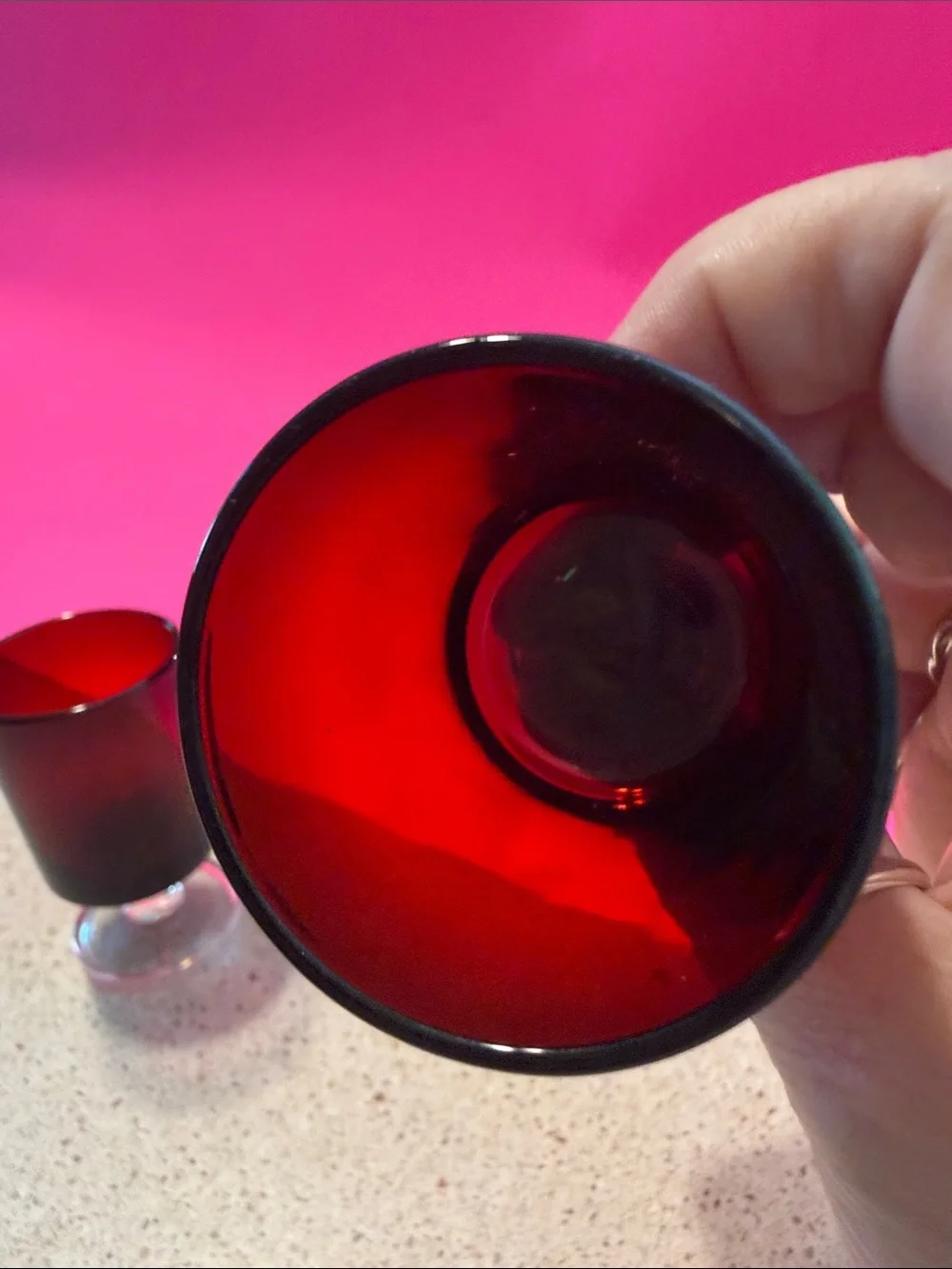Vintage Set of 2 Ruby Red Cordial Glasses